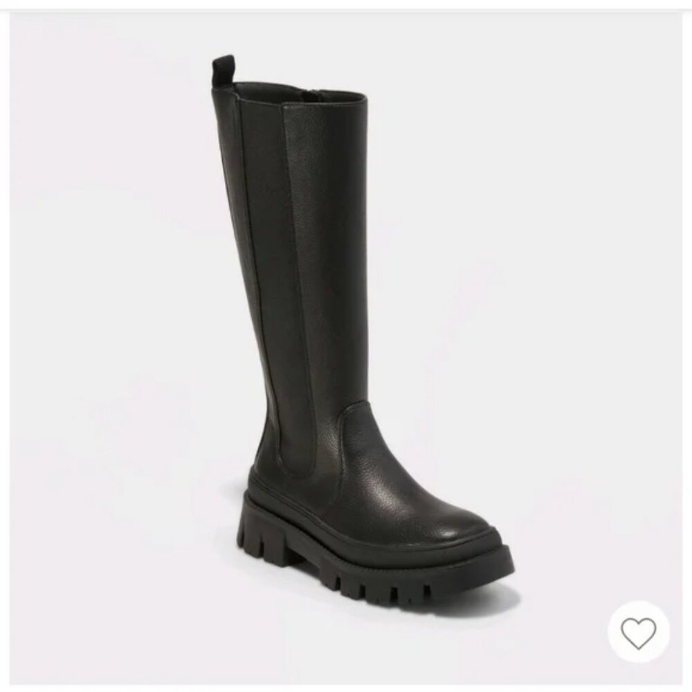 EUC a new day Corene Tall, Black Chunky Lug Sole Boots